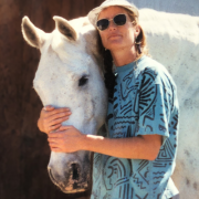 Lindy James with her beloved blind horse, Domino (circa 1995)