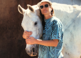 Lindy James with her beloved blind horse, Domino (circa 1995)